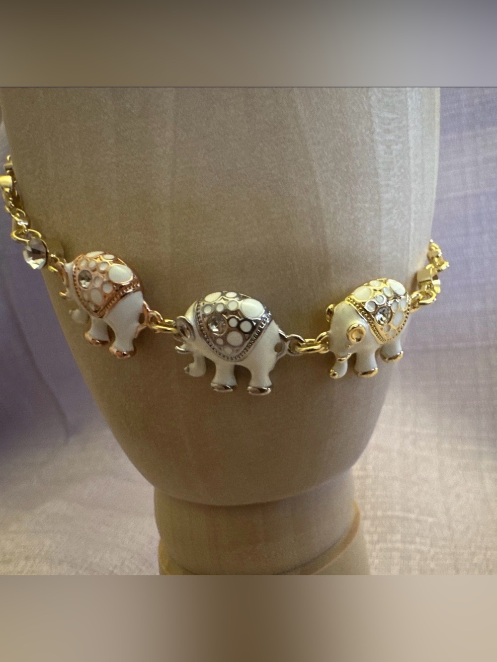 18k Gold Plated Link Charm Bracelet Elephant Enamel Crystal 7-9 in #summer #luck